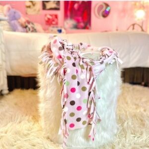 Vintage y2k Pink Polka Dot Fringe Scarf Women’s Fall Outerwear Accessories